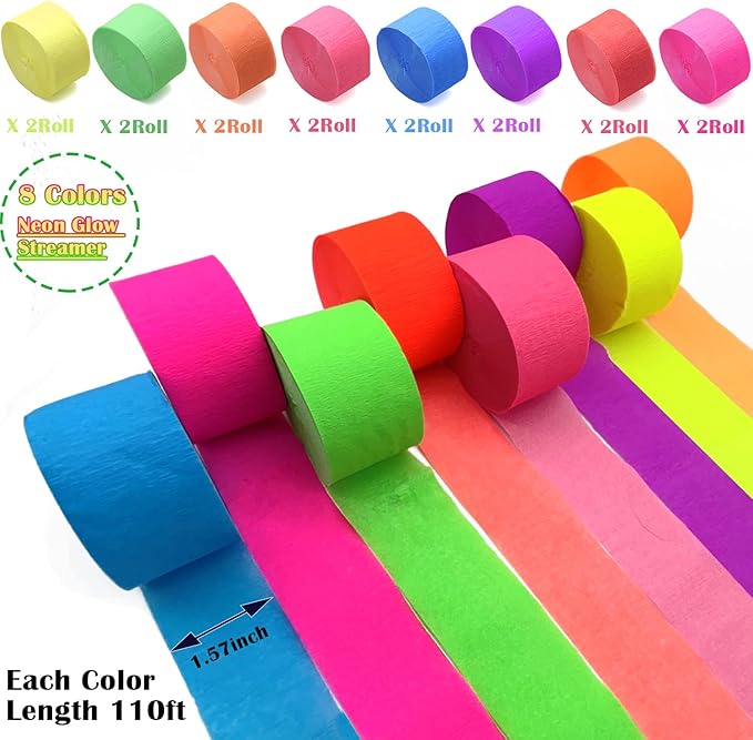 1776 feet Glow Party Neon Streamer Decorations Glow Crepe Neon Paper Streamers - Image 7