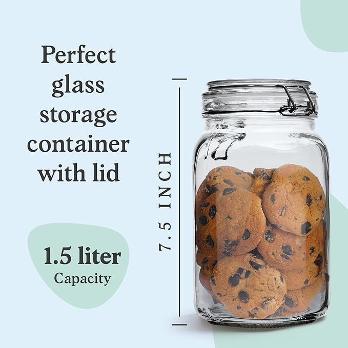 Set of 3 Glass Mason Jar with Airtight Lid 50 Ounces | Glass Storage Container - Image 2