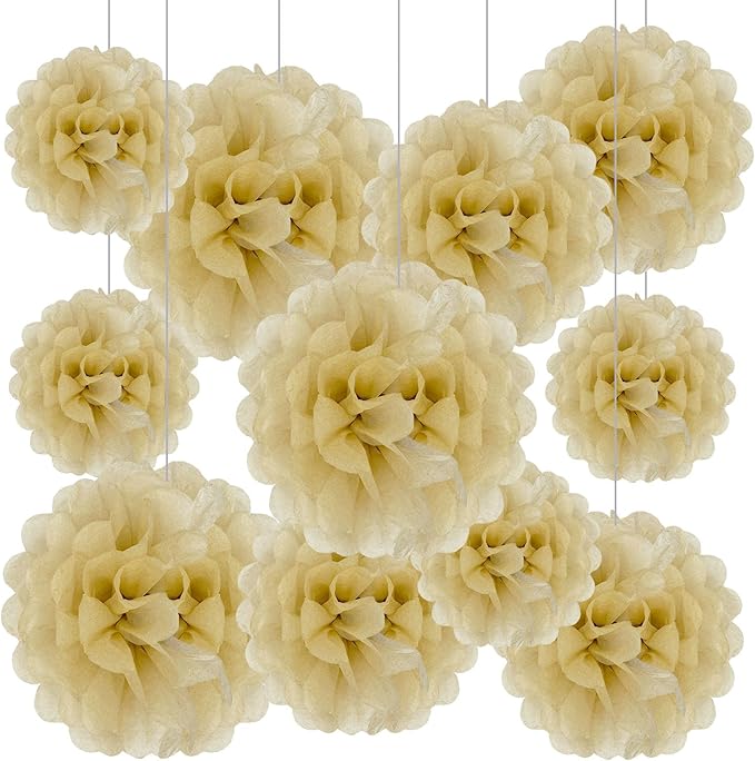 Tissue Paper Pom Poms, Light Khaki Tissue Paper Flowers, Hanging Flower Balls by Tisspoms
