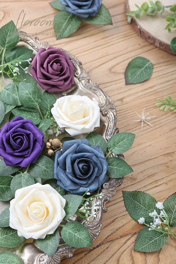 Floroom Artificial Flowers 25pcs Real Looking Champagne Foam Fake Roses - Image 4