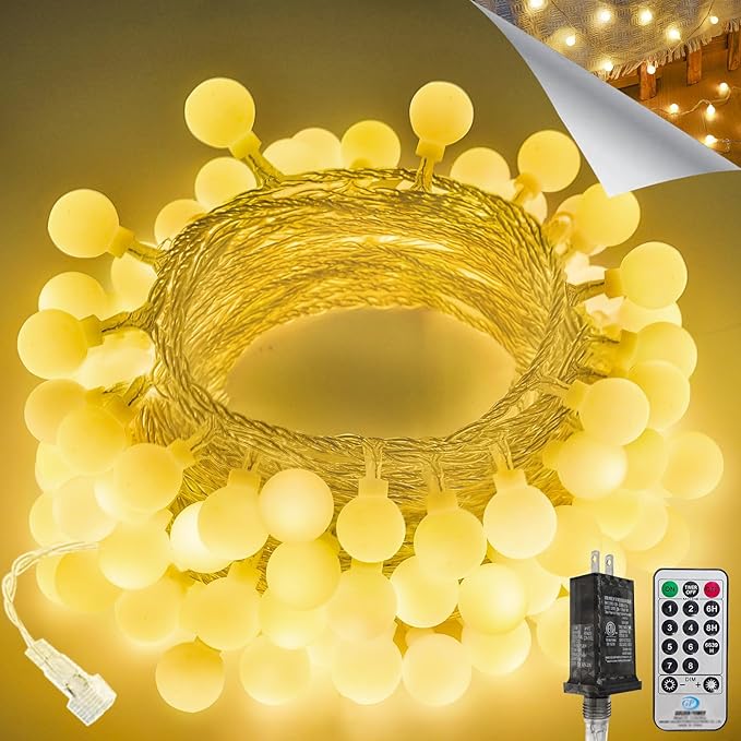 LORRYTE Connectable 43FT 100LED Globe String Lights | 8 Modes Warm White by LORRYTE