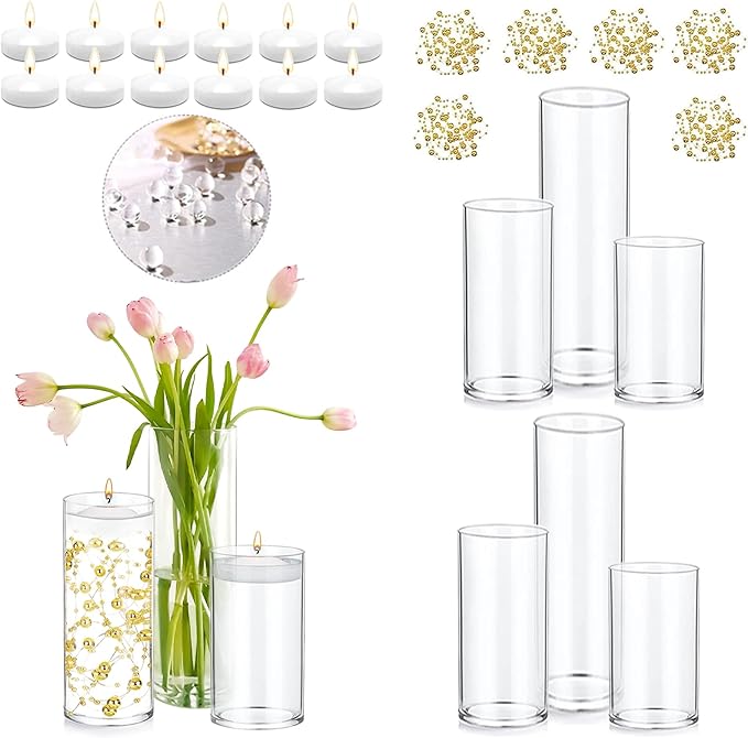 Set of 6 Glass Cylinder Vases for Centerpieces by PNJHDZ