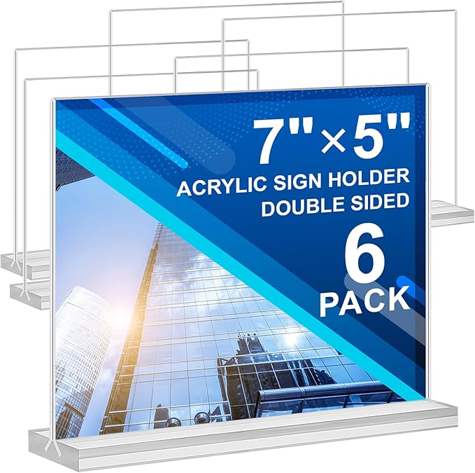 Acrylic Sign Holder 7x5, 6 Pack Clear Double Sided Table Menu Display Stand by DunGu