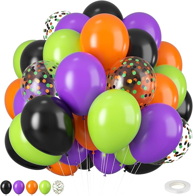 Purple Green Orange Balloons Set, 12inch Halloween Ballons Black Balloon by BIAPIAN