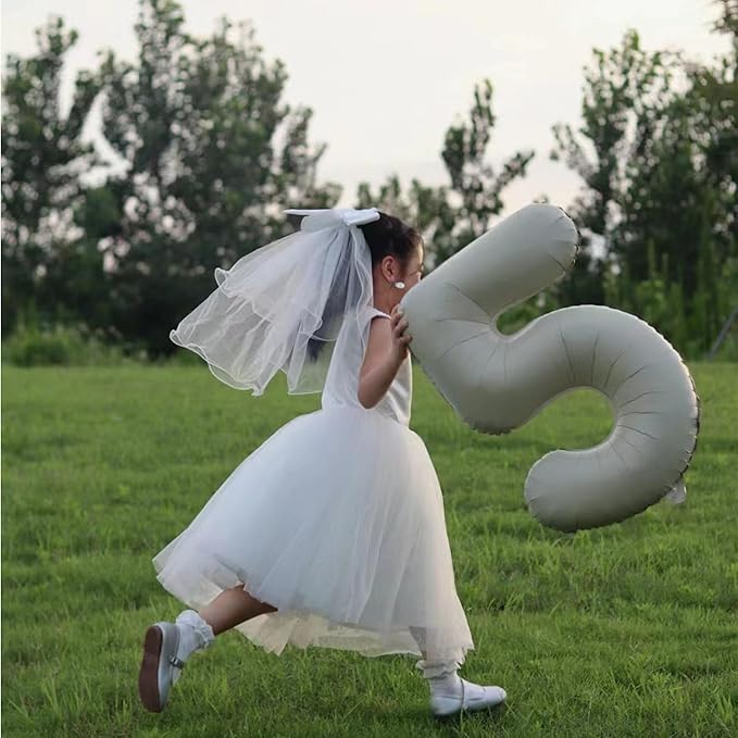 40 Inch Big Cream White Number Balloon Birthday Decoration, Number 5 Helium - Image 3