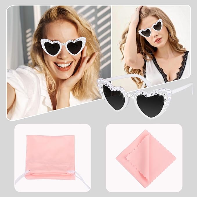 Bride Sunglasses for Bachelorette White Heart Glasses for Bride to Be Gift - Image 5