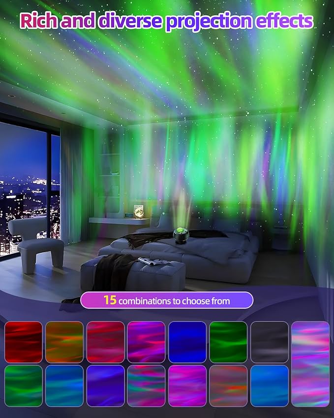 Largest Coverage Area Northern Lights Projector, 15 Combinations Galaxy - Image 2
