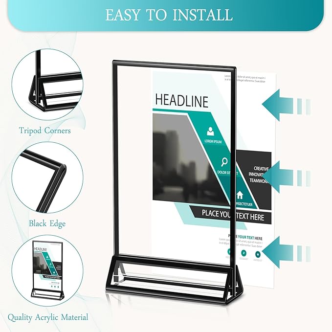 Zonon Acrylic Sign Holder 5x7, 6 Pack Vertical Double Sided Menu Display Stand - Image 3