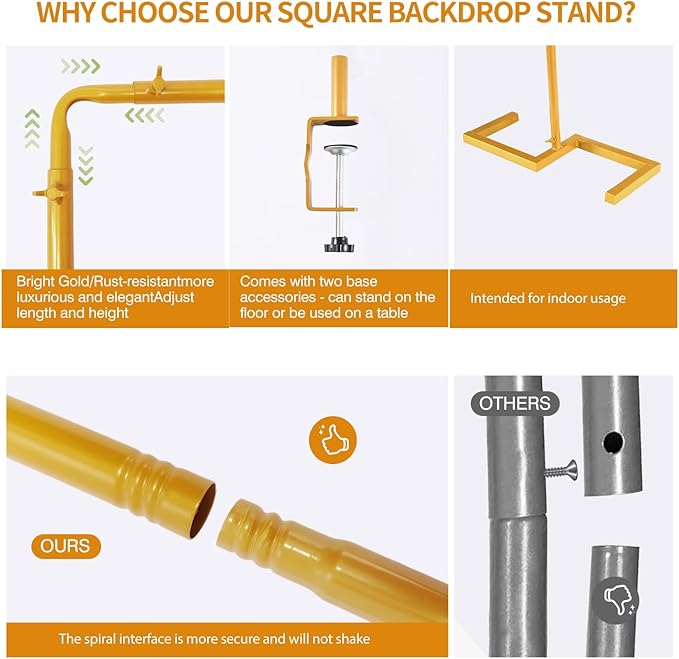 8.2FT Square Arch Backdrop Stand, Metal Gold Backdrop Stand Heavy Duty - Image 6