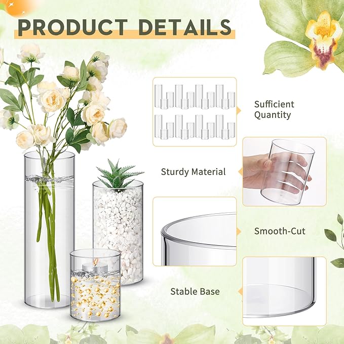 Nuogo 12 Pcs Plastic Cylinder Vases Tall Clear Flower Vases - Image 2