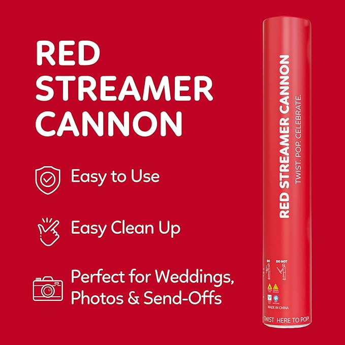 2 Pack Streamer Cannon Confetti Poppers | Biodegradable Red Confetti | TUR - Image 3