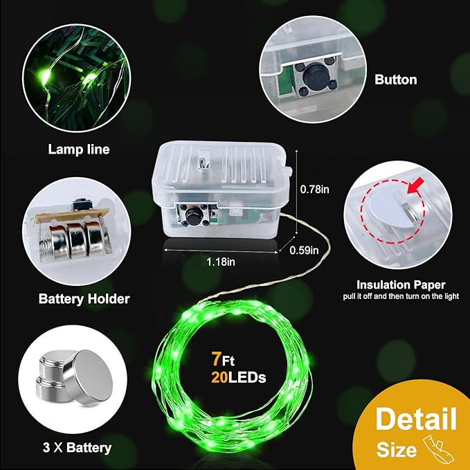 pozzolanas 100 Pack Green Battery Operated String Lights - 7ft Waterproof - Image 4
