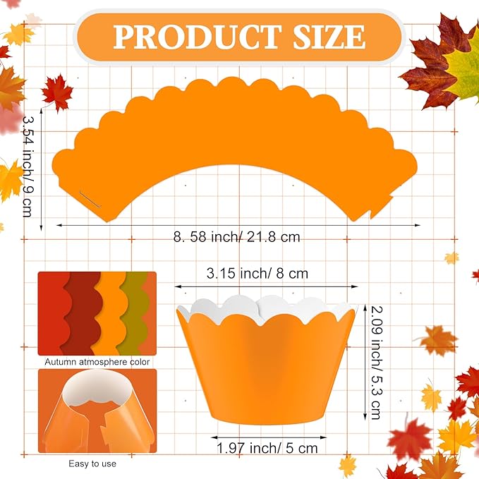 Domensi 100 Pcs Fall Cupcake Wrappers Rustic Cupcake Liners Thanksgiving Baking - Image 3