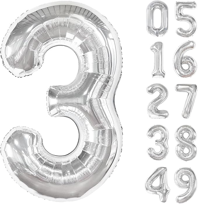40 Inch Silver 3 Large Number Balloon, 3 13 23 30 33 36 Silver Birthday Party by Upgesy