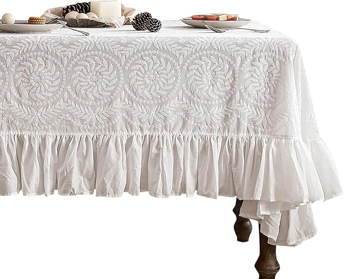 patdrea Vintage Ruffle Tablecloth by Welcometopatdrea