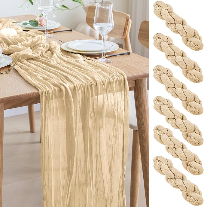 Asee'm 6pcs Cheesecloth Table Runner 120 Inches Long Sand Boho Gauze Cheese by Aseem