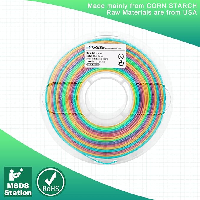 AMOLEN PETG 3D Printer Filament 1.75mm Gradient Rainbow PETG Multicolor Rainbow - Image 6