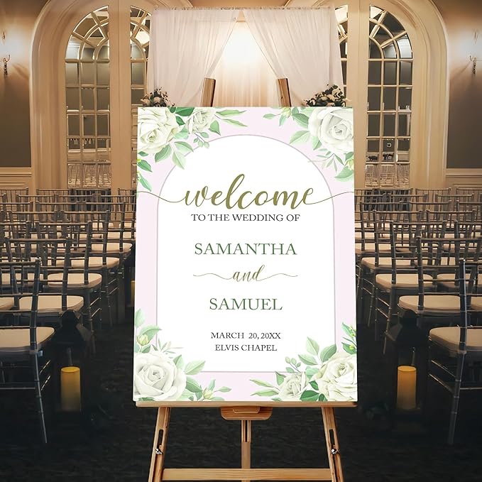 Editable Greenery Wedding Welcome Sign Template, Printable White Floral Sign by Unknown