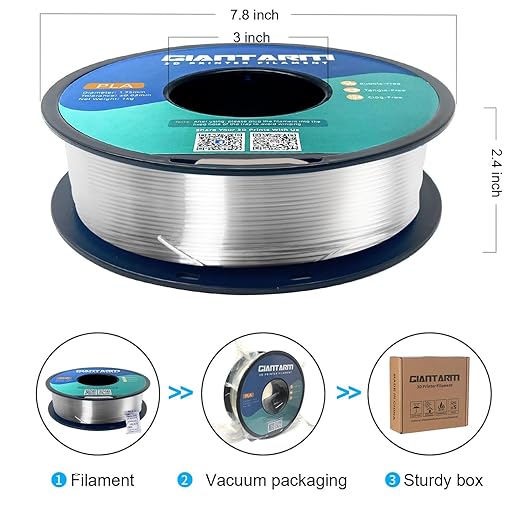 GIANTARM PLA Filament 2KG, Neatly Wound Transparent PLA 2pcs 1kg Spool - Image 5