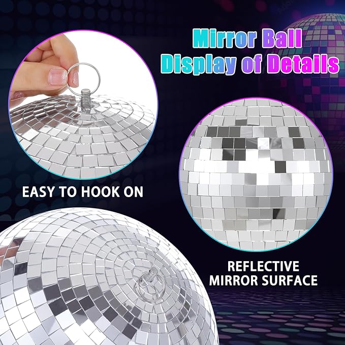 Large Mirror Disco Ball Bright Hanging Disco Ball: 6 Pcs Silver Reflective - Image 5