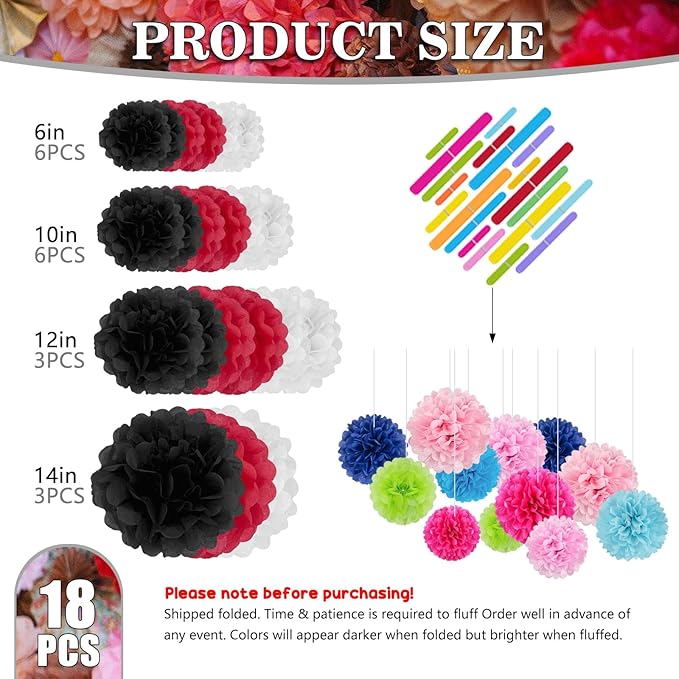 Tissue Paper Pom Poms, Hanging Flower Balls - Image 2