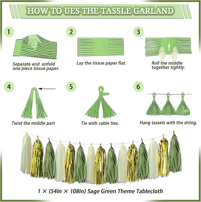 310 Pcs Sage Green Bridal Shower Decorations, Bachelorette Party Decorations - Image 5