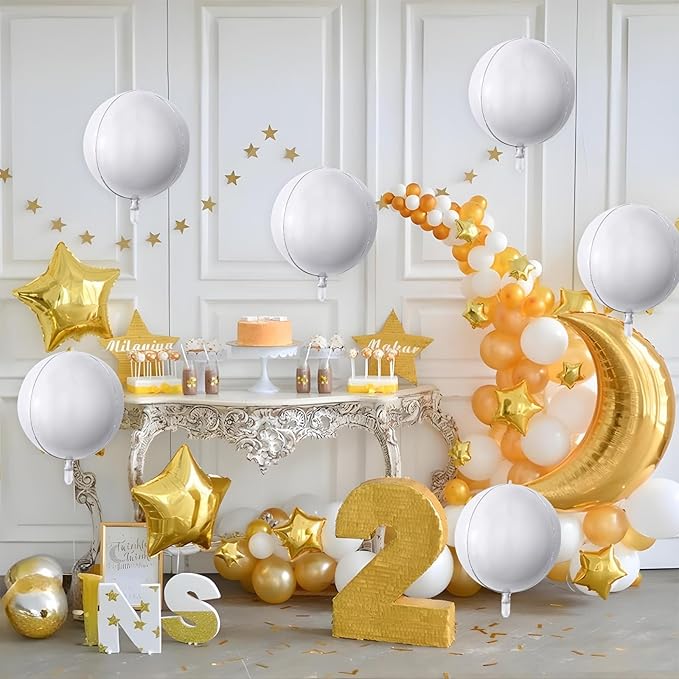 6Pcs White Round Foil Balloons, Giant 4D Round Ball Balloons, 22 Inch Metallic - Image 4