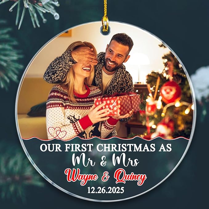 Our First Christmas As Mr & Mrs Ornament 2025, Customized Date Photo Names Mr & by BixDori