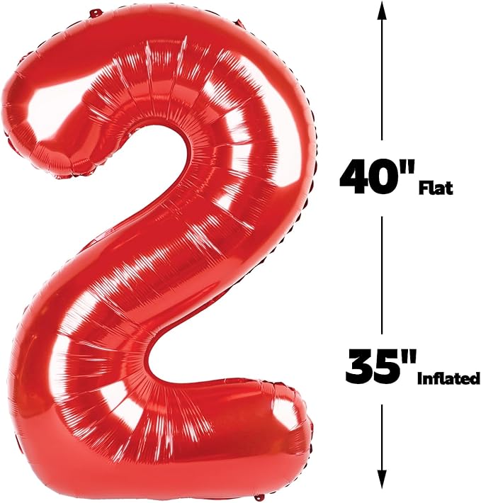 40 Inch Big Red Number 2 Balloon Birthday Decoration, Number 2 Helium Balloon - Image 2
