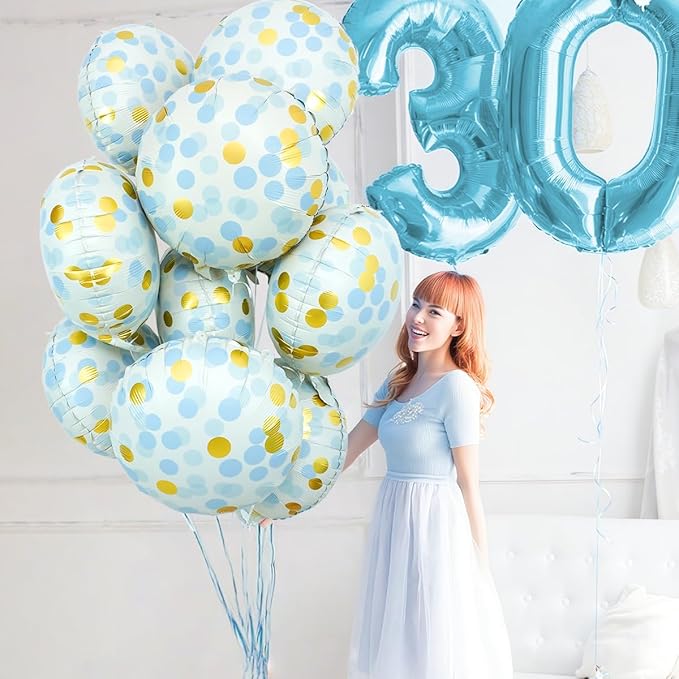 10 Pcs Blue Polka Dot Foil Balloons, Helium-Friendly Circle Dot Balloons - Image 4
