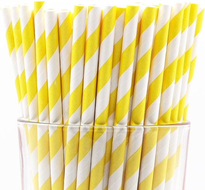 Pack of 900 Yellow Swirls Biodegradable 4-Ply Paper Drinking Straws by Stephanie+Imports