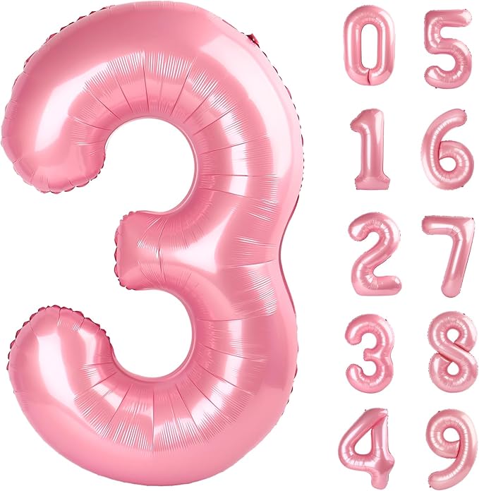 Light Pink 3 Number Balloon, 40 Inch Jumbo Pearl Light Pink Helium Foil Number by Lnhiya