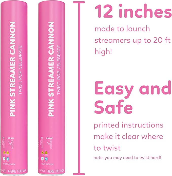 Pink Streamer Cannon Poppers | 2 Pack | Biodegradable Pink Streamers | TUR - Image 5