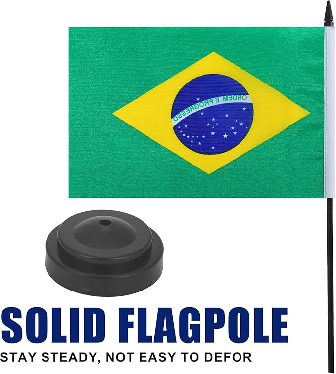 Brazil Desk Flag 12" Solid Pole Deluxe Set Brazilian Flags Banner Mini Small - Image 3