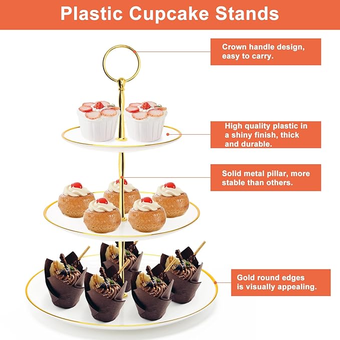 Coitak 3 Tier Cupcake Stand, Plastic Tiered Serving Stand, Dessert Tower Tray - Image 4