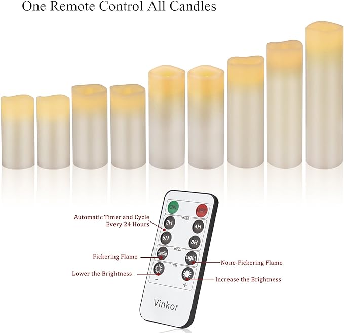 Vinkor Flameless Candles Battery Operated Candles Real Wax Pillar LED Candles - Image 6