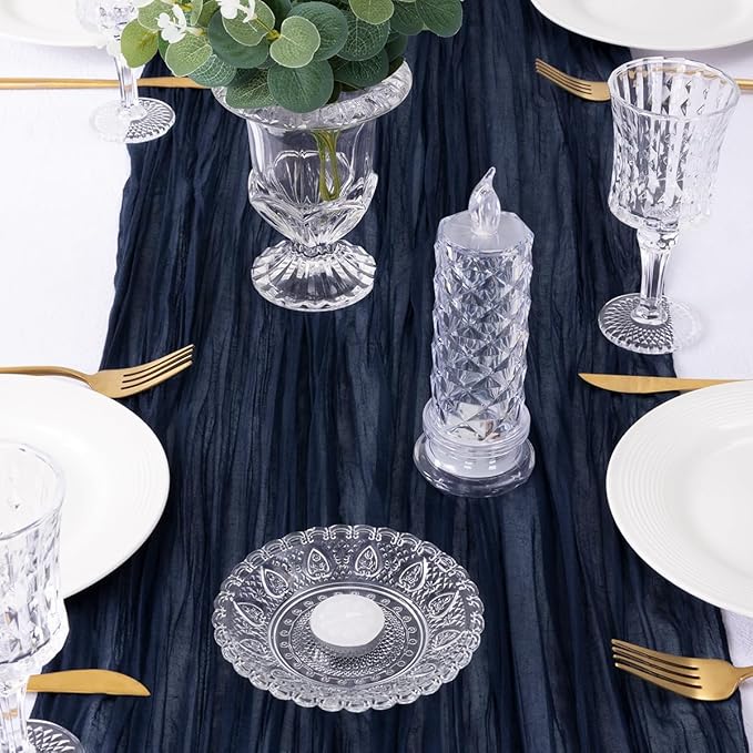 Navy Blue Cheesecloth Table Runner Fall Table Runner Boho Gauze 120 Inches Navy - Image 4