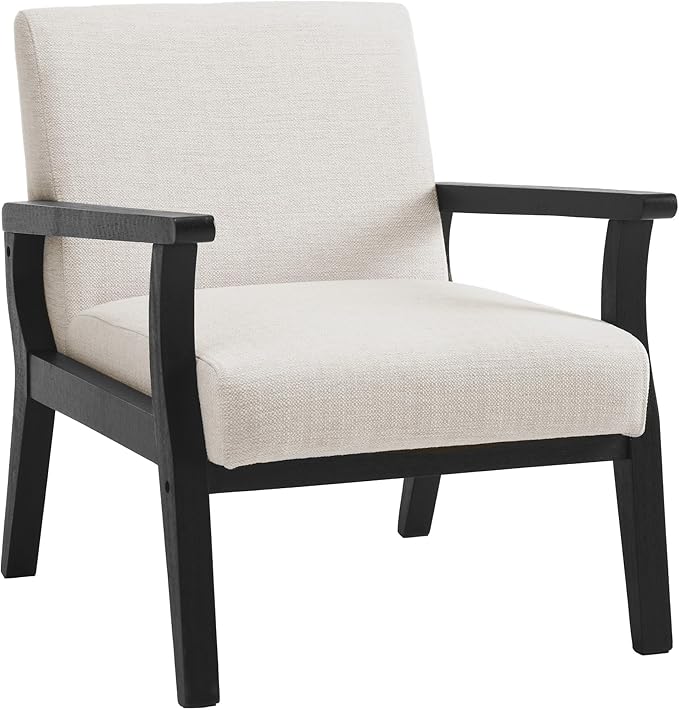 Mid Century Modern Accent Chair, Linen Upholstered Living Room Accent Armchair by BESTANO