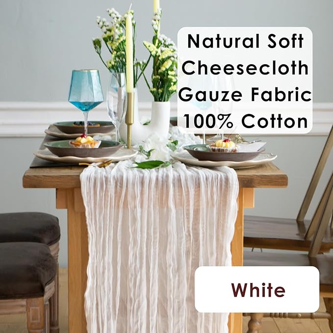 White Gauze Table Runner Cotton Wedding Decorations Rustic Cheesecloth Table - Image 2