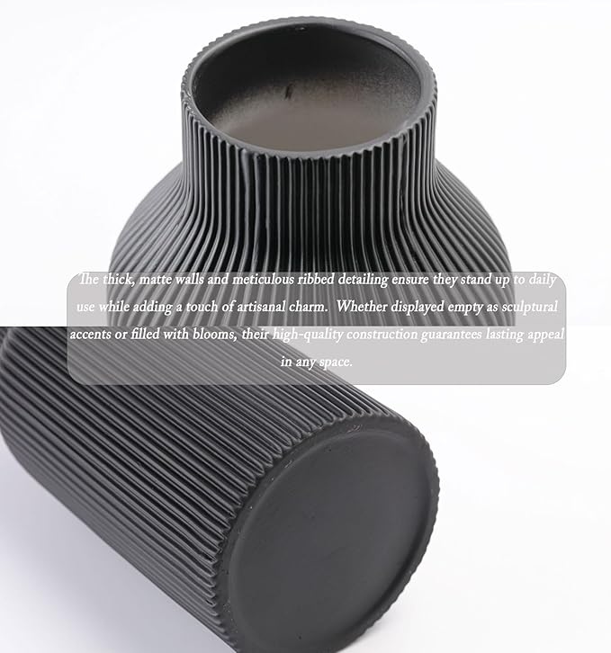 10 Inch Black Ceramic Vase for Decor, Minimalist Modern Home Decorative Large - Image 6