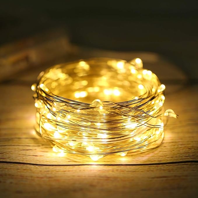 ANJAYLIA 33Ft LED Fairy Lights Battery Operated String Lights 100 LED Firefly by ANJAYLIA