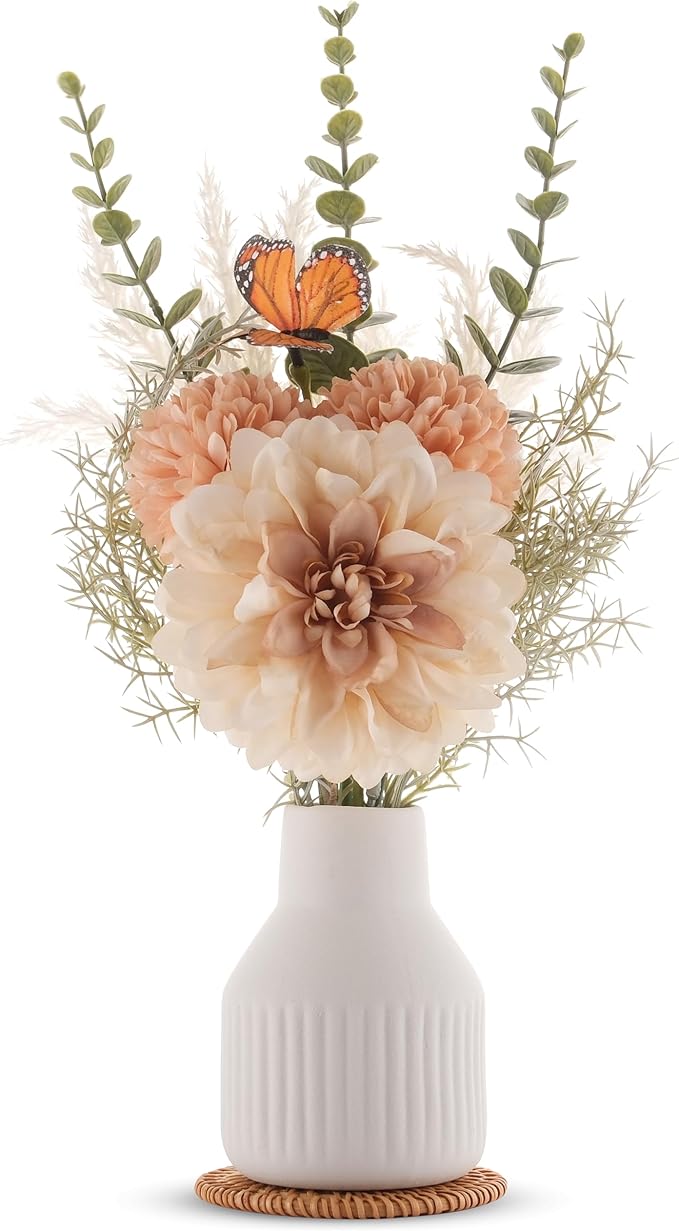 Small Fake Flowers in Vase 14" Centerpiece Table Decorations Silk Flowers by Unknown