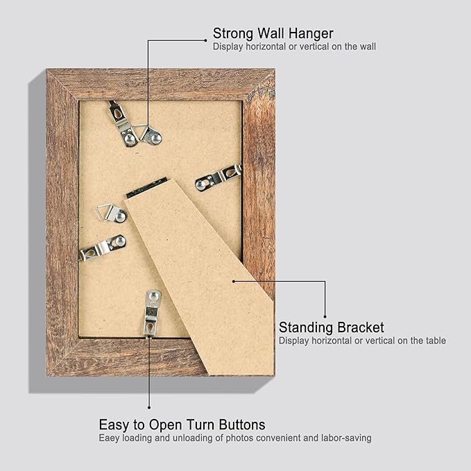 5x7 Picture Frame Set of 4, High Definition Real Glass Rustic Brown Frame - Image 5