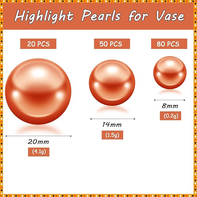 150Pcs Orange Polished No Hole Faux Pearl Beads - Image 3