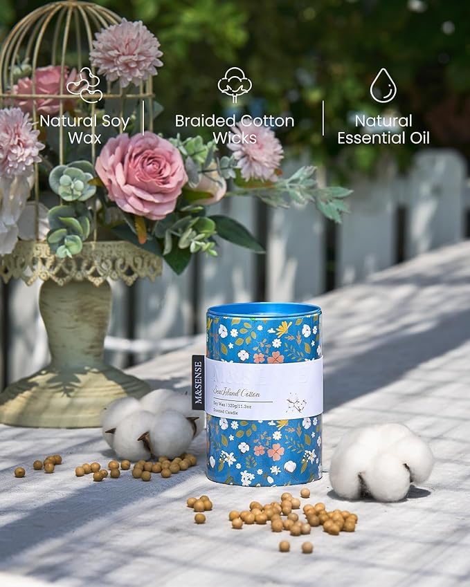 M&SENSE Sea Island Cotton Scented Candle, Medium Jar Candle 11.3oz Natural Soy - Image 3