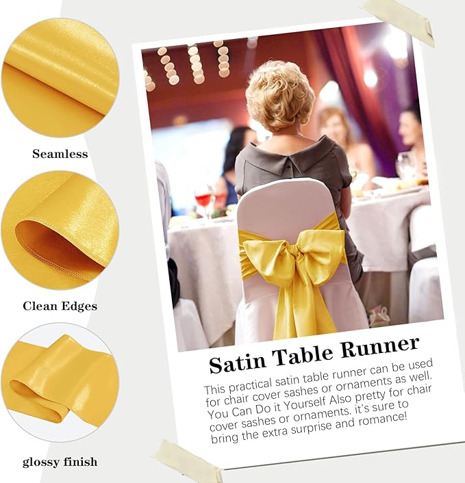 10 Pack Satin Table Runner 12 x 108 Inch Long Gold Silk Table Runner - Image 4