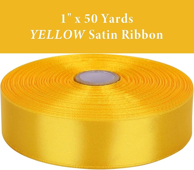 1" x 50 Yards Yellow Satin Ribbon Single Faced Fabric Ribbons - Image 2