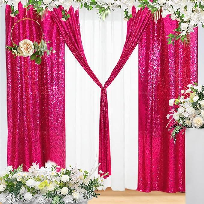 Eternal Beauty Hot Pink Sequin Backdrop Curtains, Valentine's Day Shimmer Back - Image 8