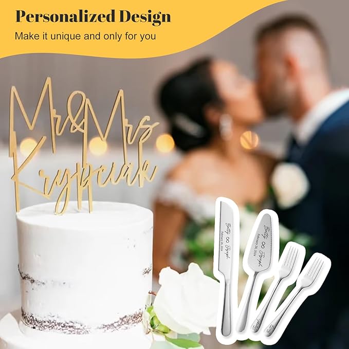 Personalized Wedding Cake Knife and Server Set Stainless Steel Forks Cake - Image 5