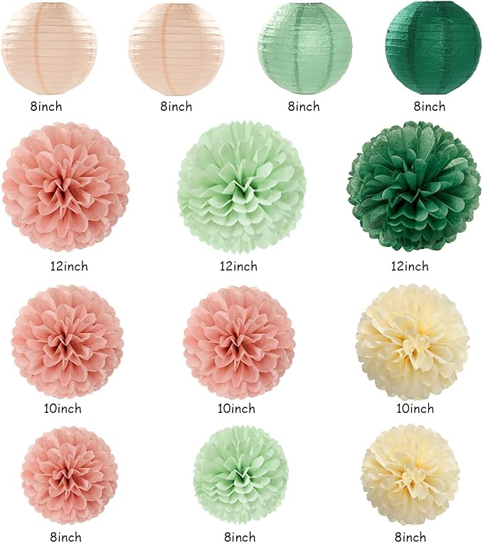 Sage-Green Pink Party-Decorations Paper-Flowers Lanterns - Image 5